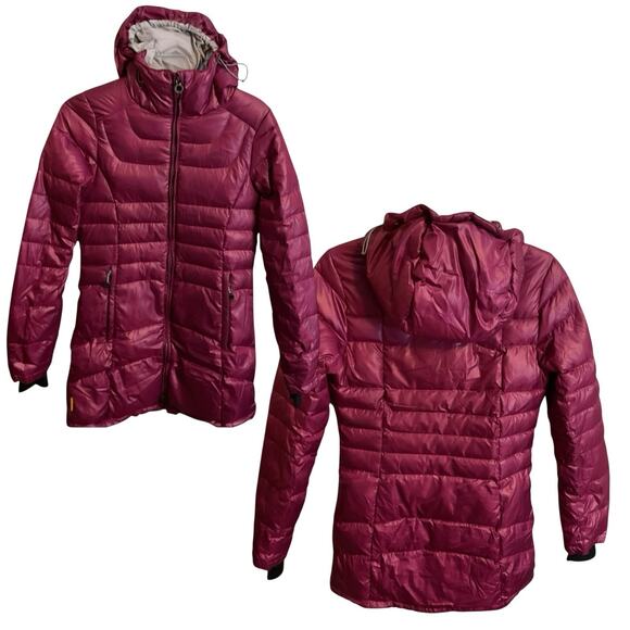 Lolë Women's Hooded Down Puffer Coat - XS (2-4) - Red Burgundy Full Zip Fitted - Picture 2 of 16